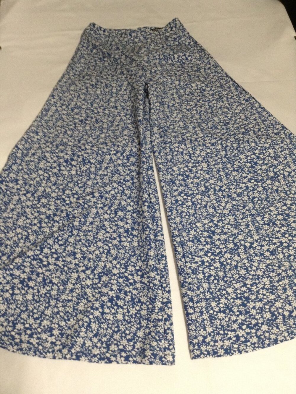 SHEIN Floral High Waist Palazzo Pants Blue White Wide Leg Small